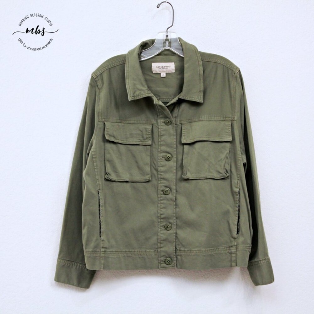 NWOT Liverpool Classic Field Collared Elevated Twill Olive Jacket Green Women XL